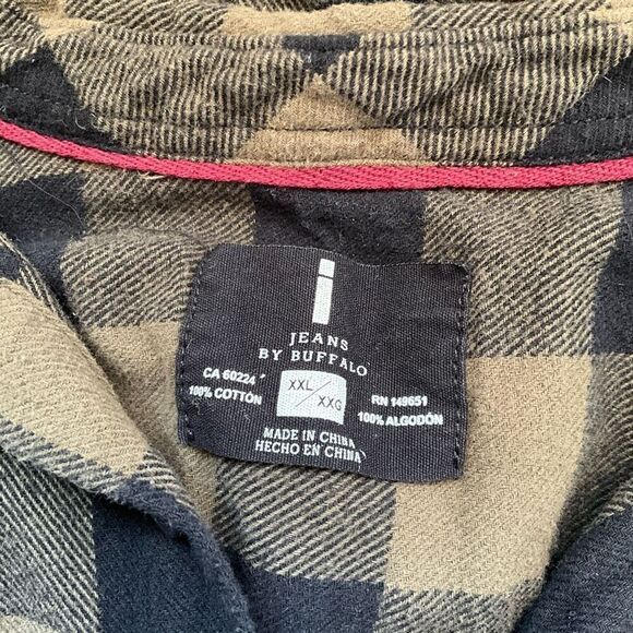 i Jeans by Buffalo Mens XXL Button Front Shirt Black Tan Plaid Long Sleeves - Picture 7 of 10